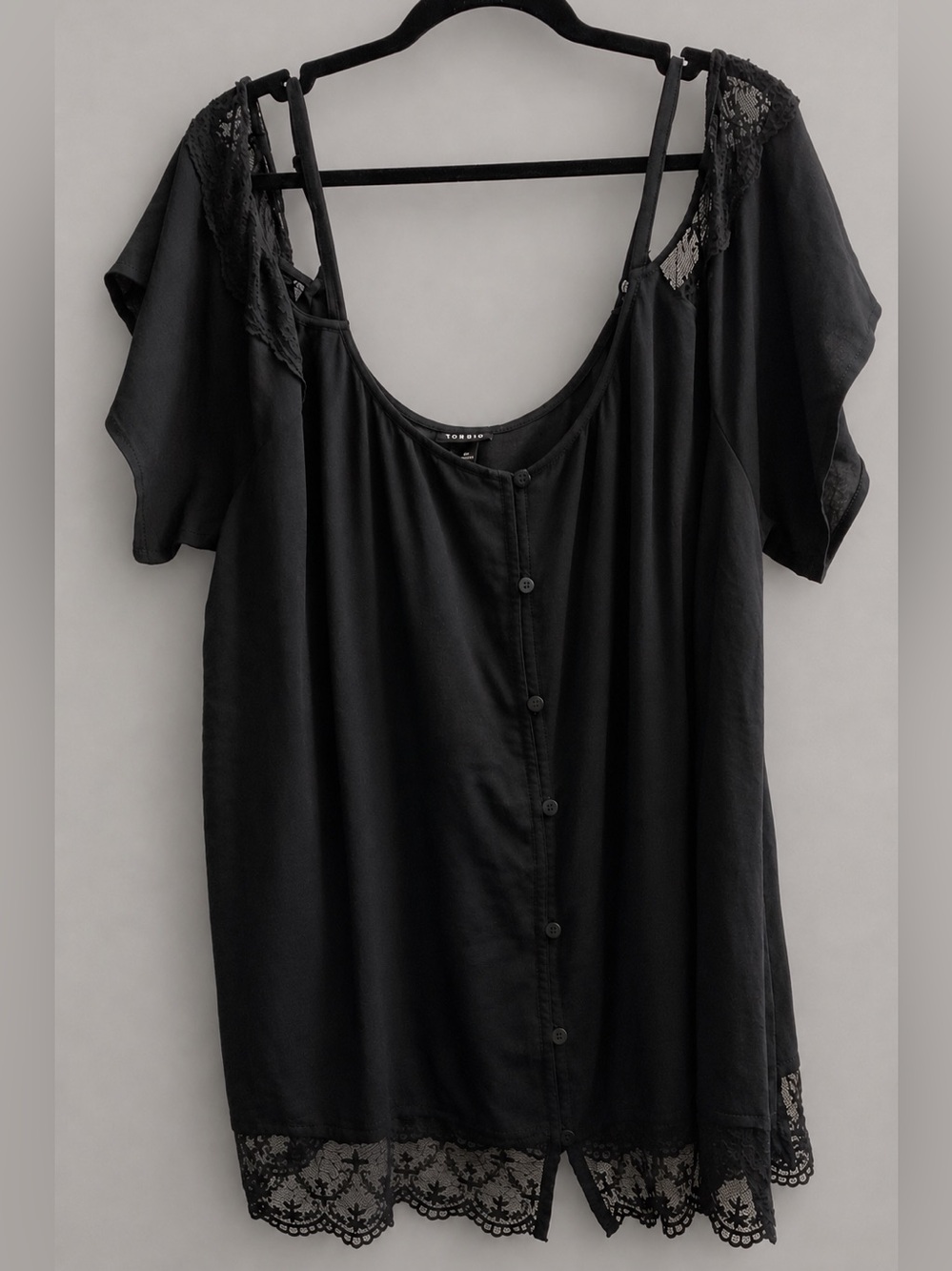 Torrid Size 3 (3x-22/24) Black Lace Trim Button Front Tunic Top Plus Size Boho